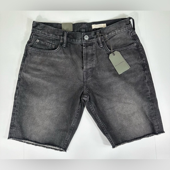 NWT AllSaints Switch Raw Hem Denim Shorts in Washed Black - Size 31 - Picture 3 of 13